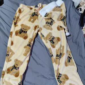 Women's Weekending Beige Brown Teddy Bear Pajama Pants S